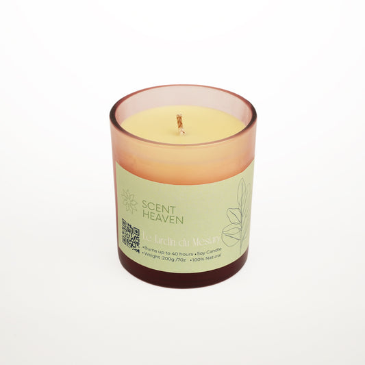 Scented candle with a label on a white background